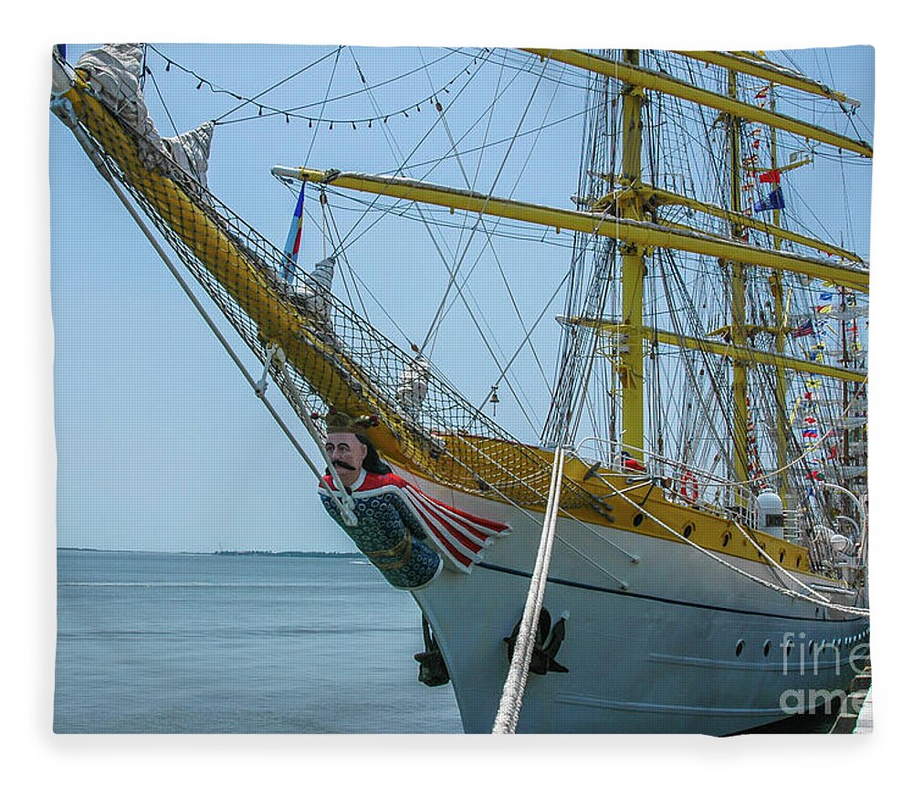 Mircea Fleece Blanket featuring the photograph Mircea Tall Ship Docked in Charleston SC by Dale Powell