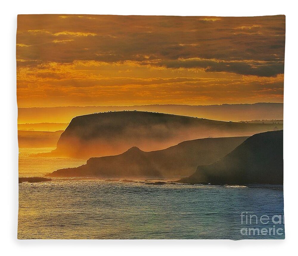 Misty Island Sunset Fleece Blanket featuring the photograph Misty Island Sunset by Blair Stuart