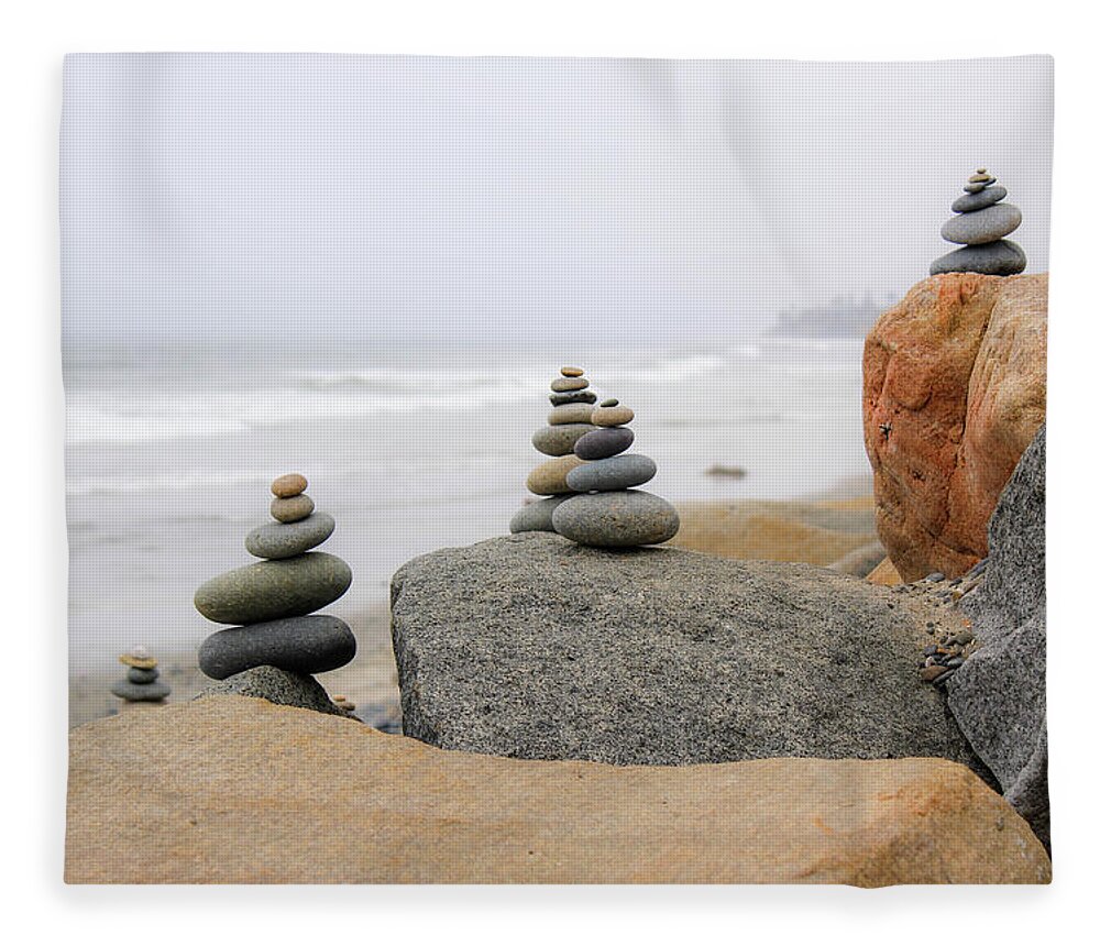Zen Rocks Fleece Blanket featuring the photograph Misty Morning by Alison Frank