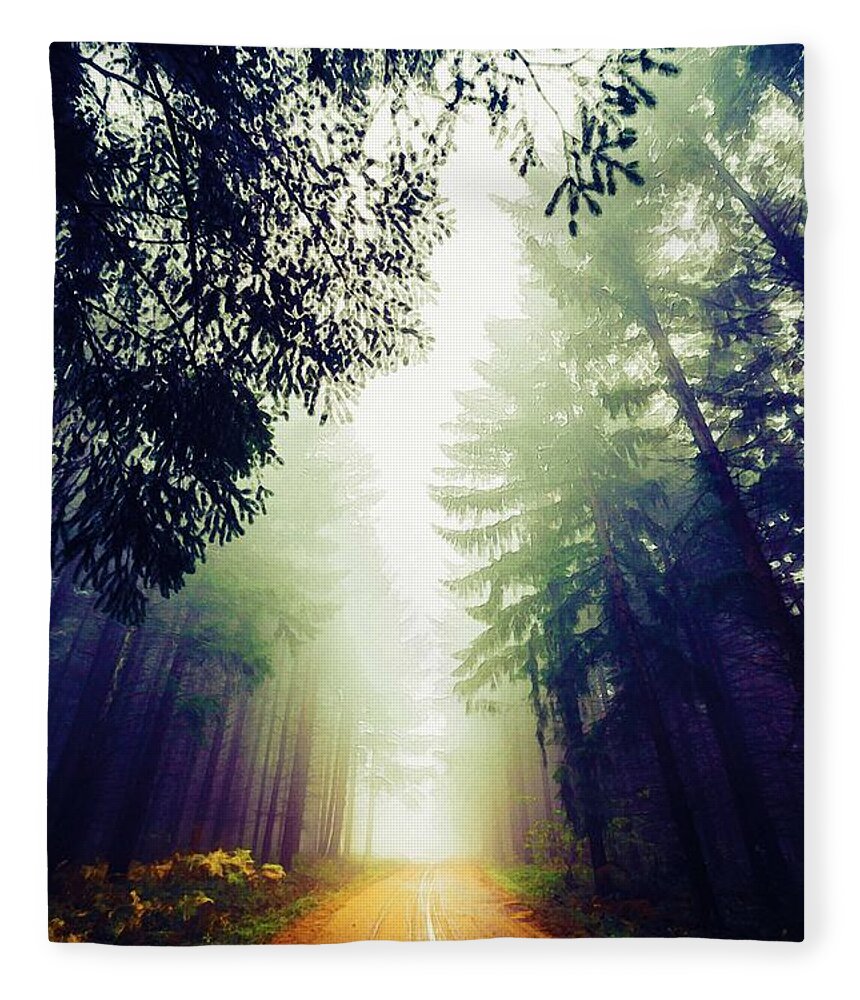 Road Fleece Blanket featuring the painting Misty Road by Celestial Images
