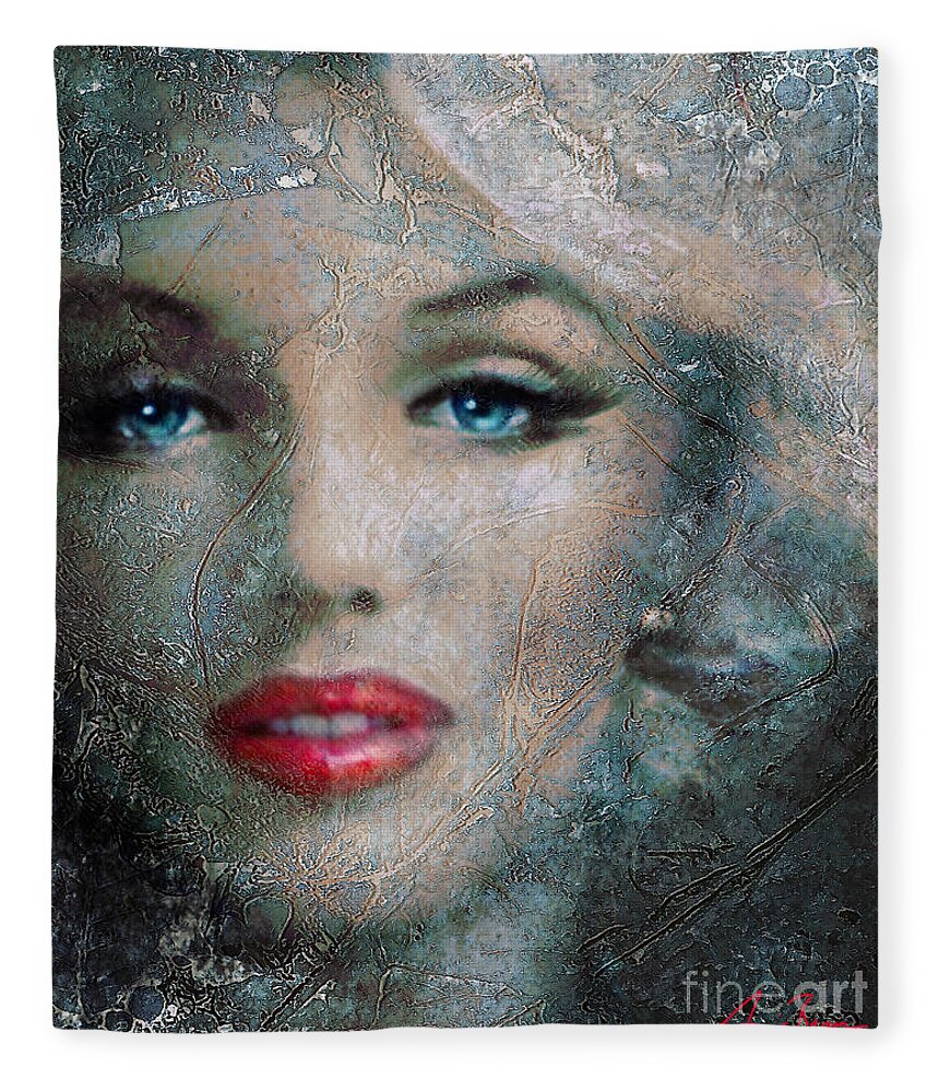 Marilynmonroe Fleece Blanket featuring the painting MM frozen red by Angie Braun