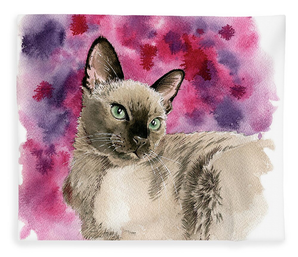Cat Fleece Blanket featuring the painting Mocha and Mint by Louise Howarth