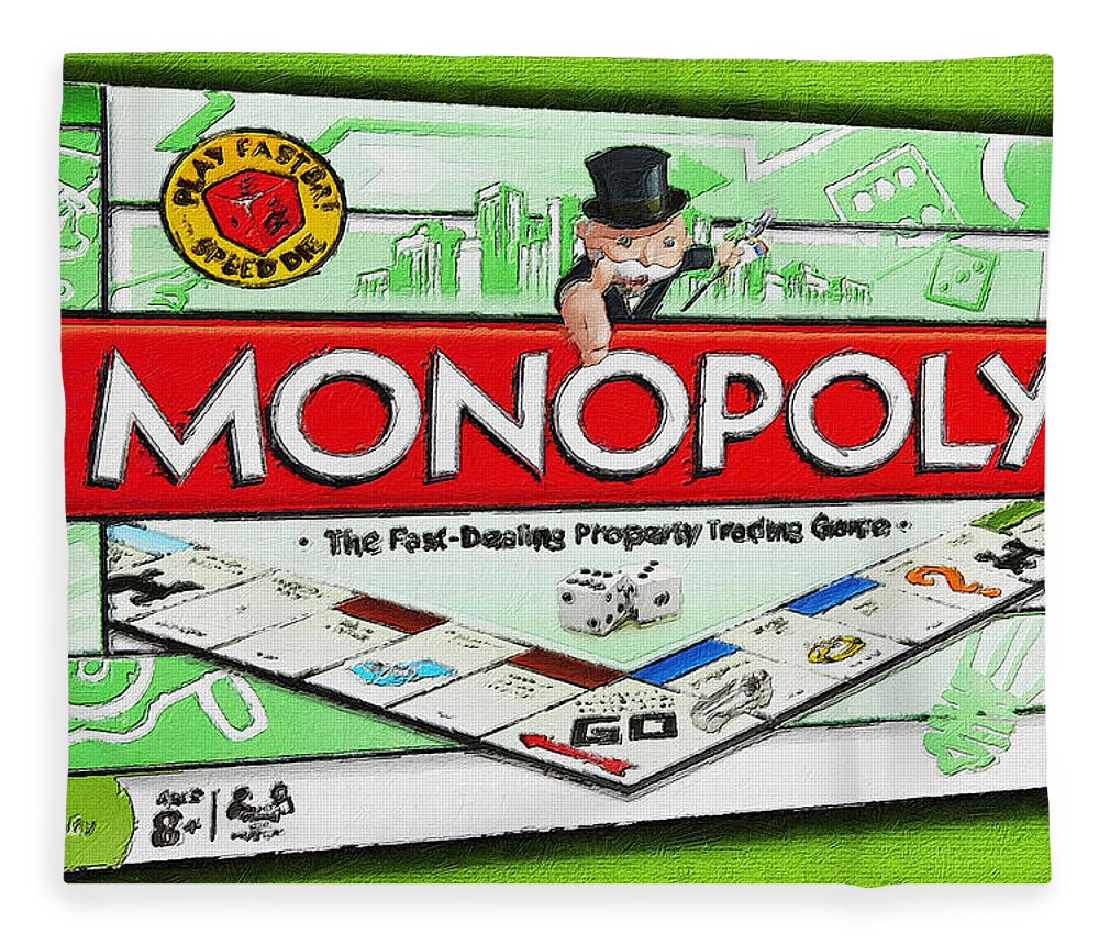 Monopoly Fleece Blanket featuring the painting Monopoly Board Game Painting by Tony Rubino