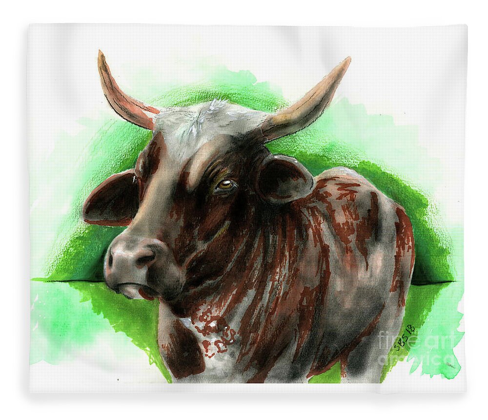 Cow Fleece Blanket featuring the drawing Moo 2 by Samantha Strong