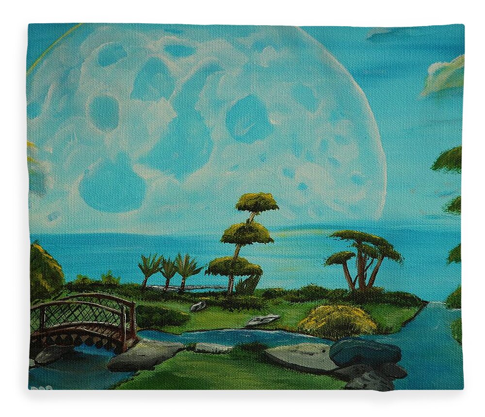 Moon Fleece Blanket featuring the painting Moon Garden by David Bigelow