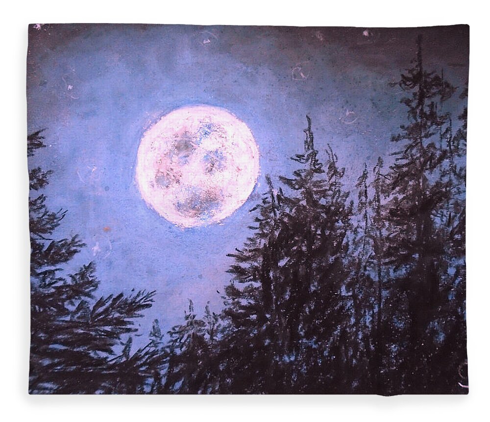 Sparkling Moon Fleece Blanket featuring the drawing Moon Sight by Jen Shearer
