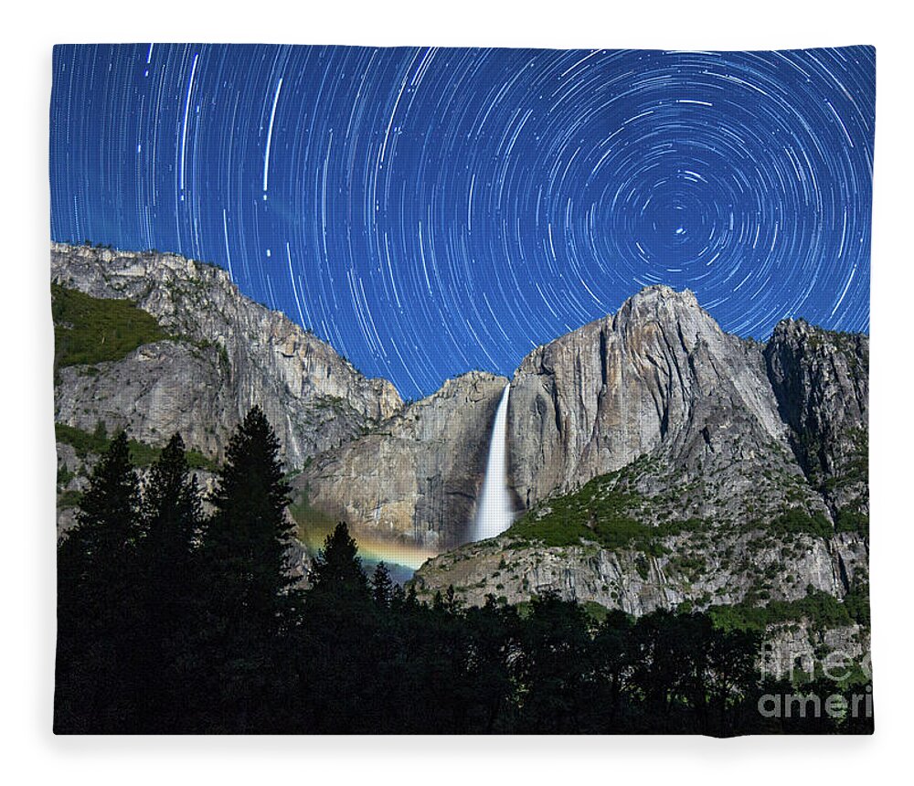Moonbow Fleece Blanket featuring the photograph Moonbow and Startrails by Brandon Bonafede