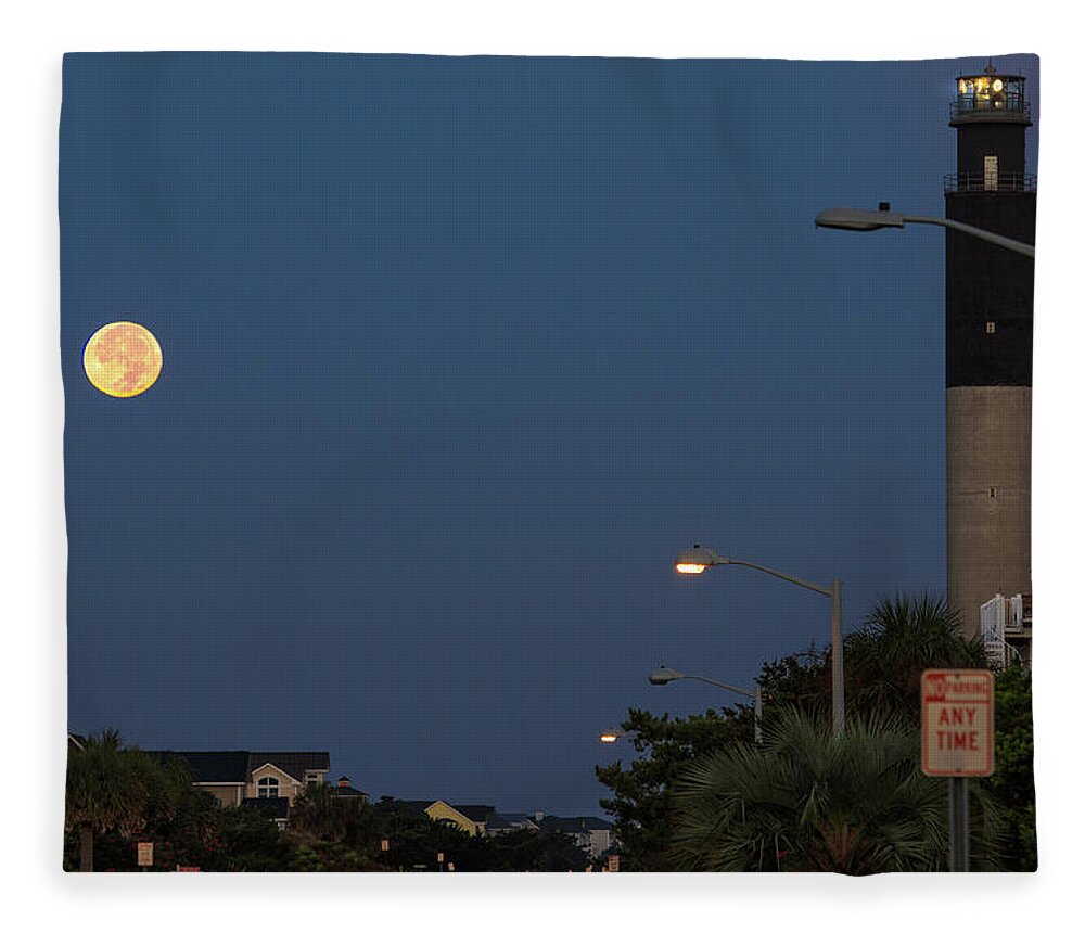 Moon Fleece Blanket featuring the photograph Moonlight Lighthouse by Nick Noble