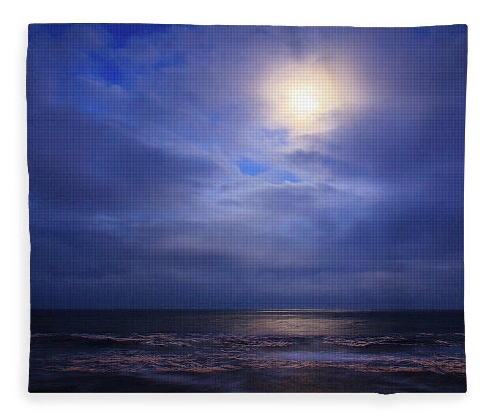 Cape Hatteras Fleece Blanket featuring the photograph Moonlight on the Ocean at Hatteras by Joni Eskridge