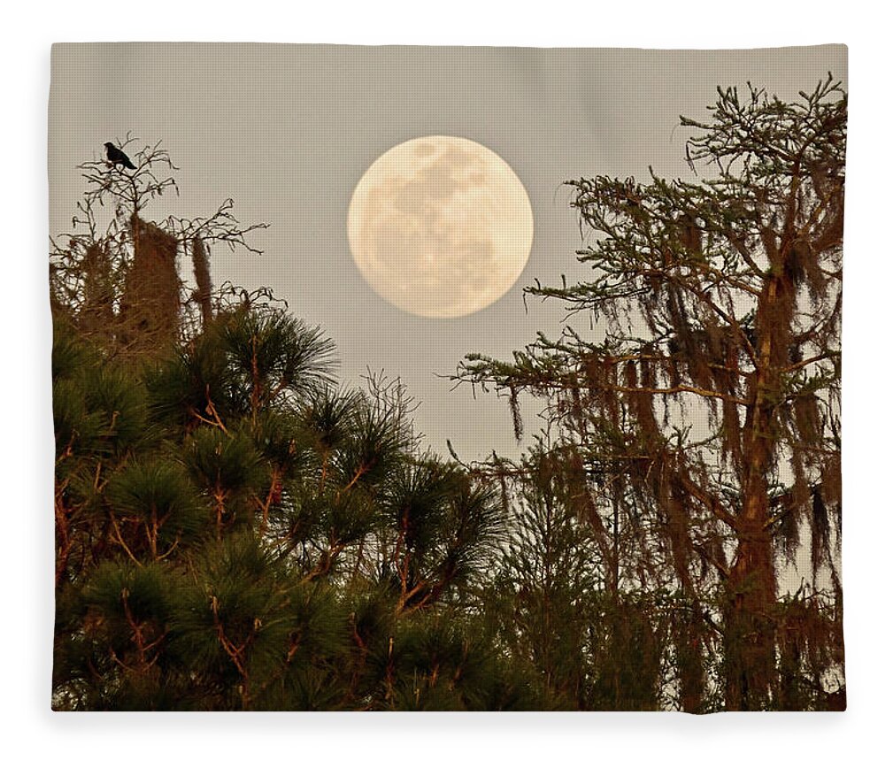 Moon Fleece Blanket featuring the photograph Moonrise Over Southern Pines by Steven Sparks