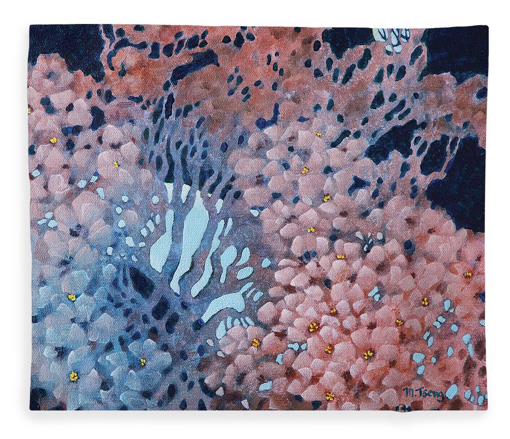 Blossoms Fleece Blanket featuring the painting Moonriver by Milly Tseng