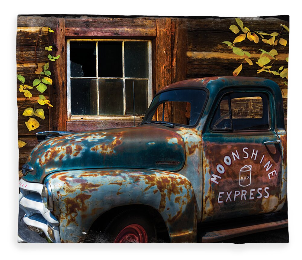 1950s Fleece Blanket featuring the photograph Moonshine Express Bordered by Debra and Dave Vanderlaan