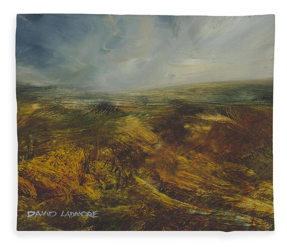 Moorland Fleece Blanket featuring the painting Moorland 71 by David Ladmore