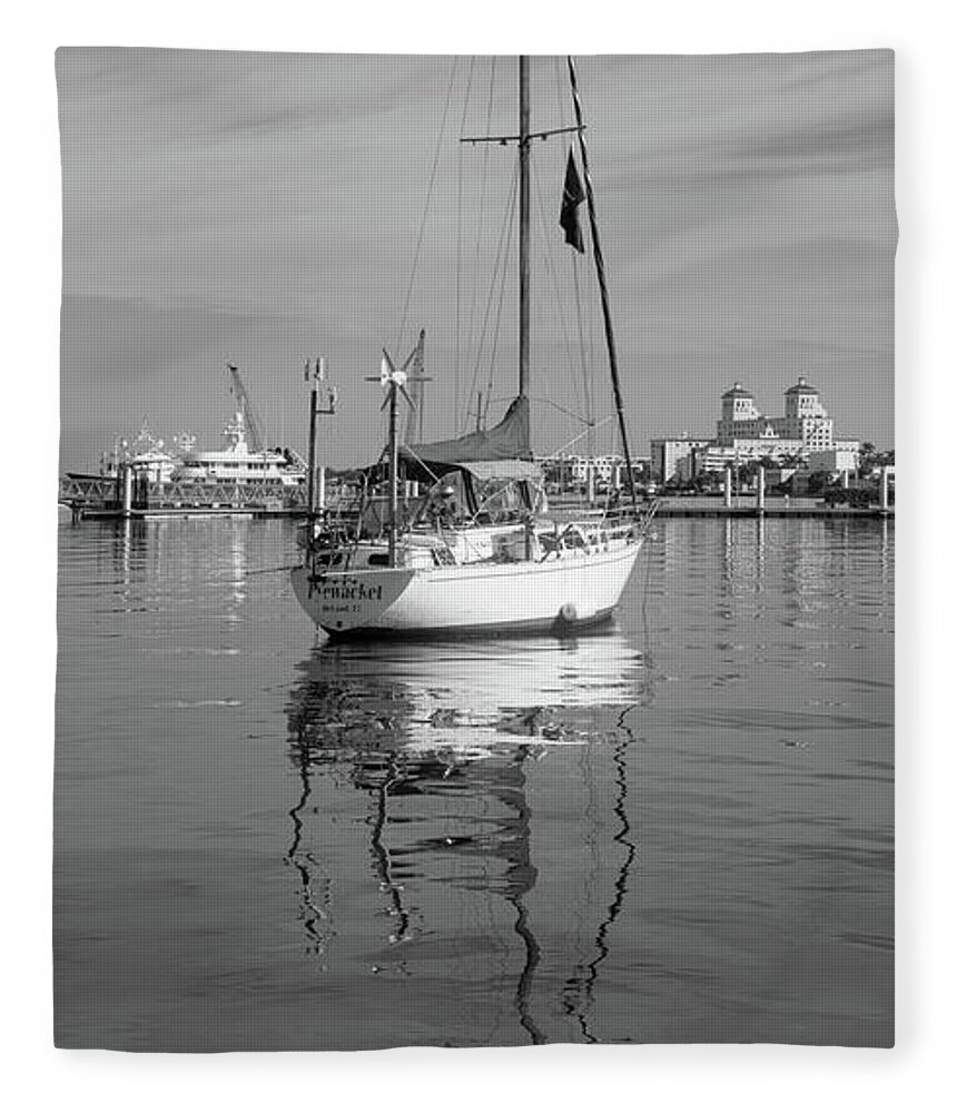 Boats Fleece Blanket featuring the photograph Morning Float in Black and White by Debra and Dave Vanderlaan
