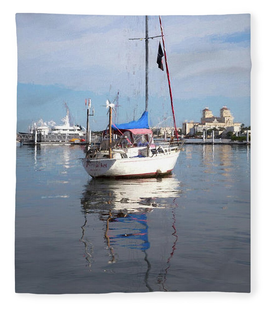 Boats Fleece Blanket featuring the photograph Morning Float in Oil Painting by Debra and Dave Vanderlaan