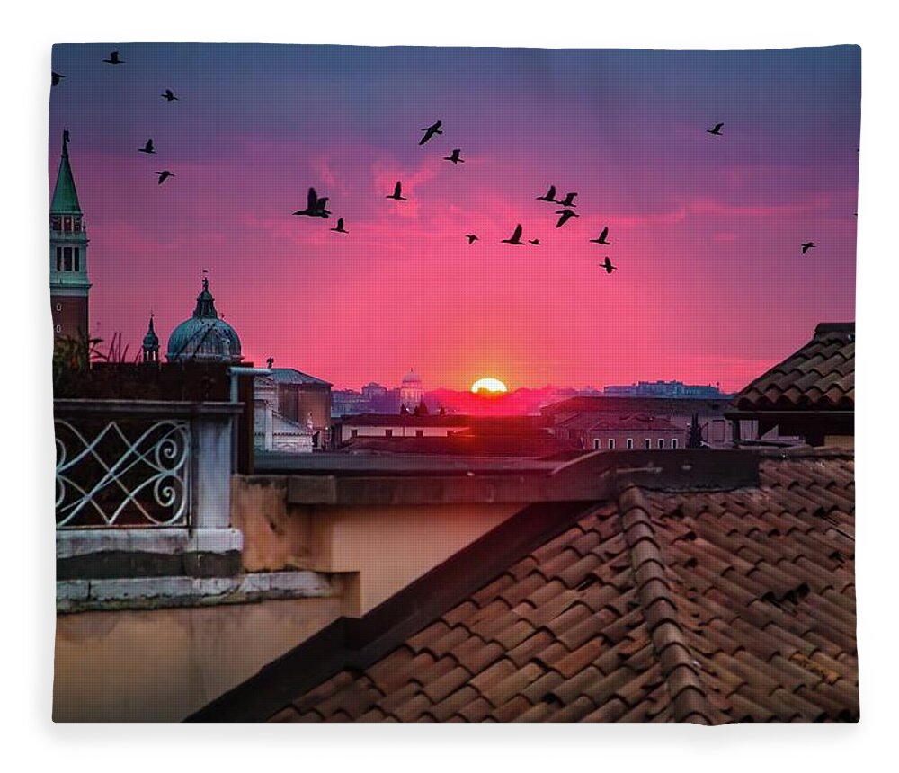 Venice Fleece Blanket featuring the photograph Morning In Venice by Harriet Feagin