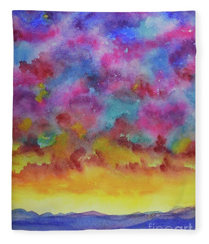  Barrieloustark Fleece Blanket featuring the painting Morning In Big Sky Country by Barrie Stark