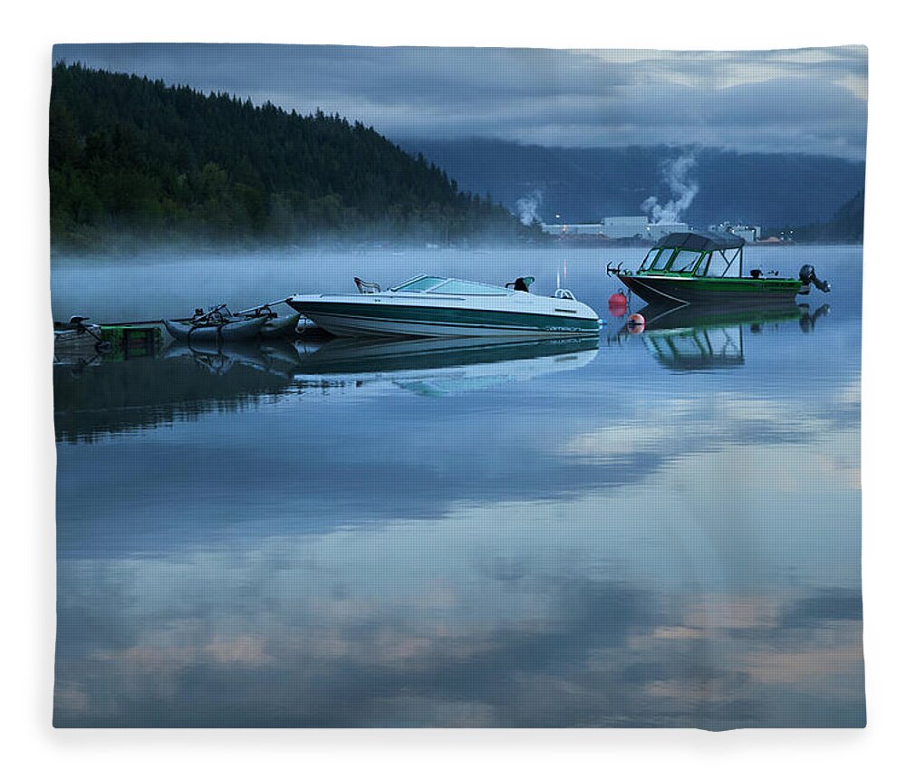 Theresa Tahara Fleece Blanket featuring the photograph Morning Mist Adams Lake by Theresa Tahara