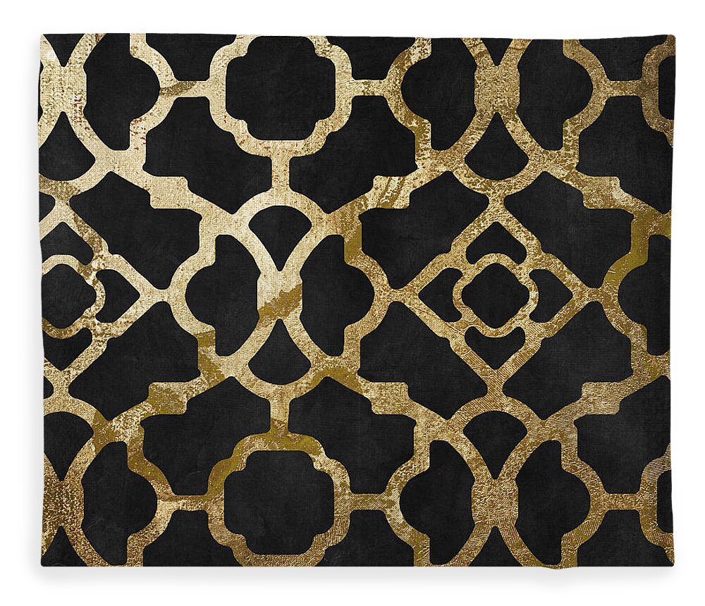 Black And Gold Pattern Fleece Blanket featuring the painting Moroccan Gold III by Mindy Sommers