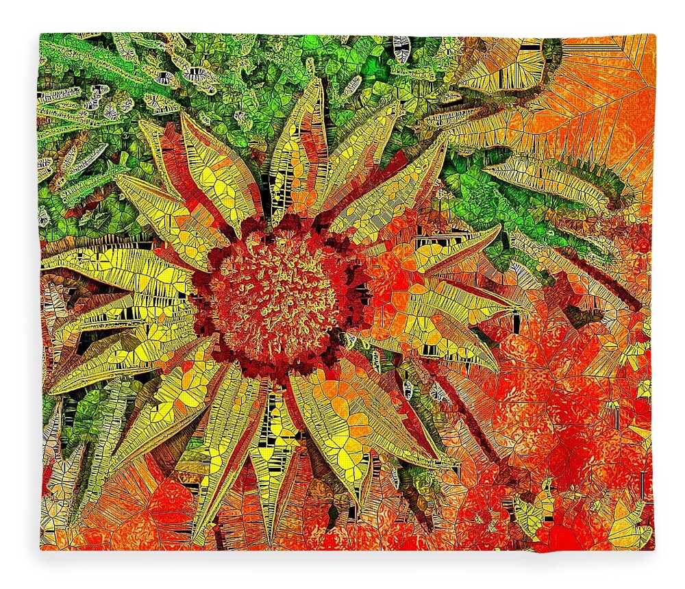 Mosaic Fleece Blanket featuring the digital art Mosaic Sunny Yellow Daisy by Mo Barton