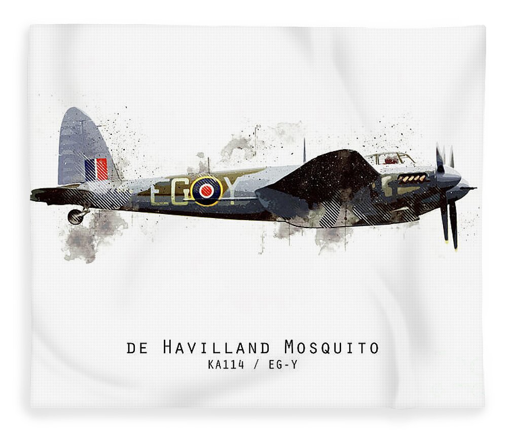 De Havilland Mosquito Fleece Blanket featuring the digital art Mosquito Sketch - KA114_EGY by Airpower Art
