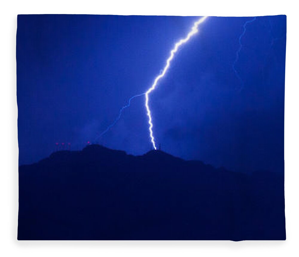 El Paso Fleece Blanket featuring the photograph Mount Franklin Lightning by SR Green
