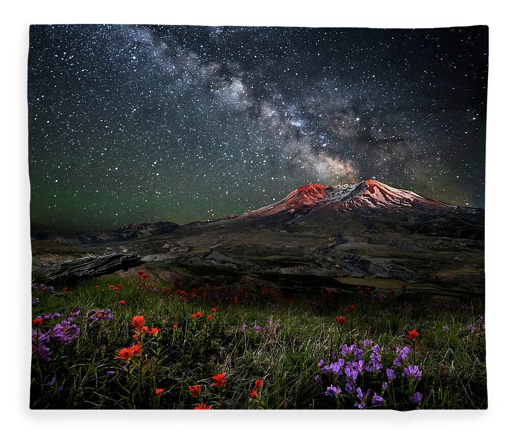 Mount St Helens Milky Way Eruption Fleece Blanket featuring the photograph Mount St Helens Milky Way Eruption by Wes and Dotty Weber