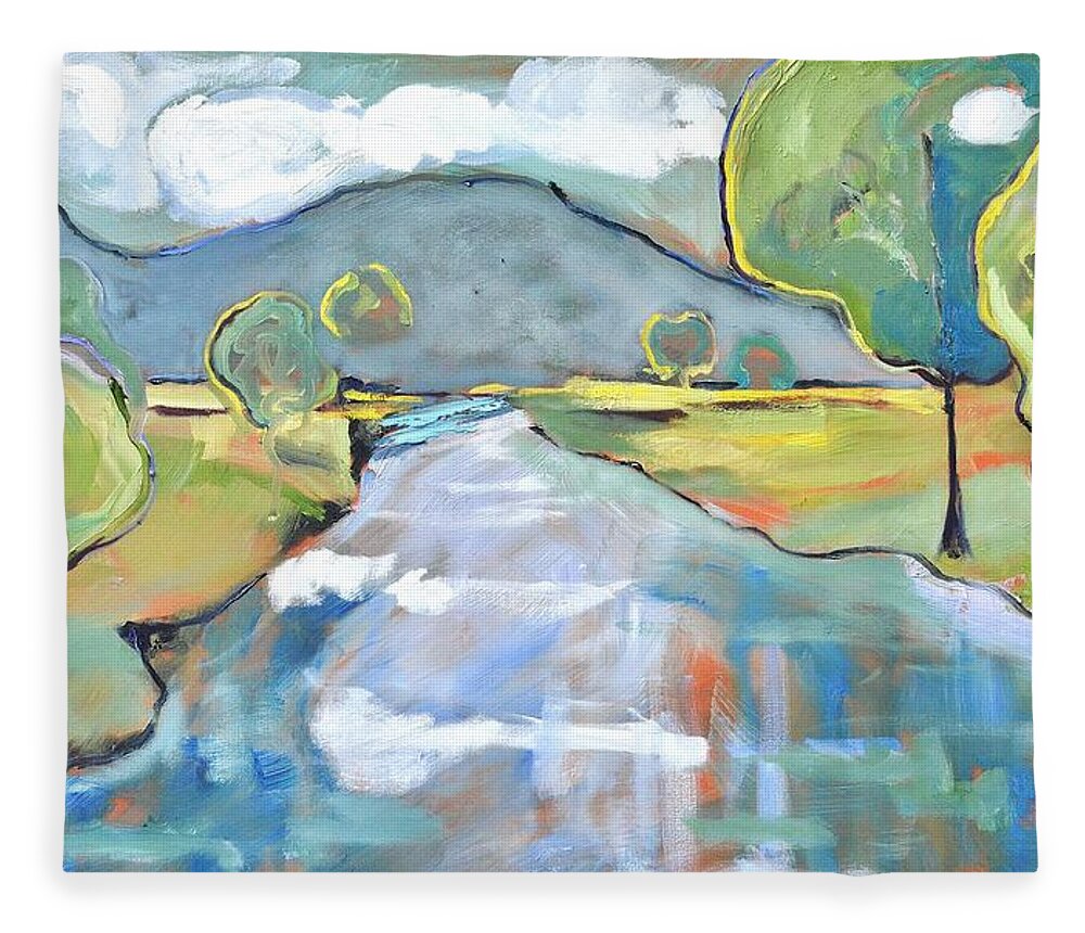 Mountain Fleece Blanket featuring the painting Mountain Meditation by Donna Tuten