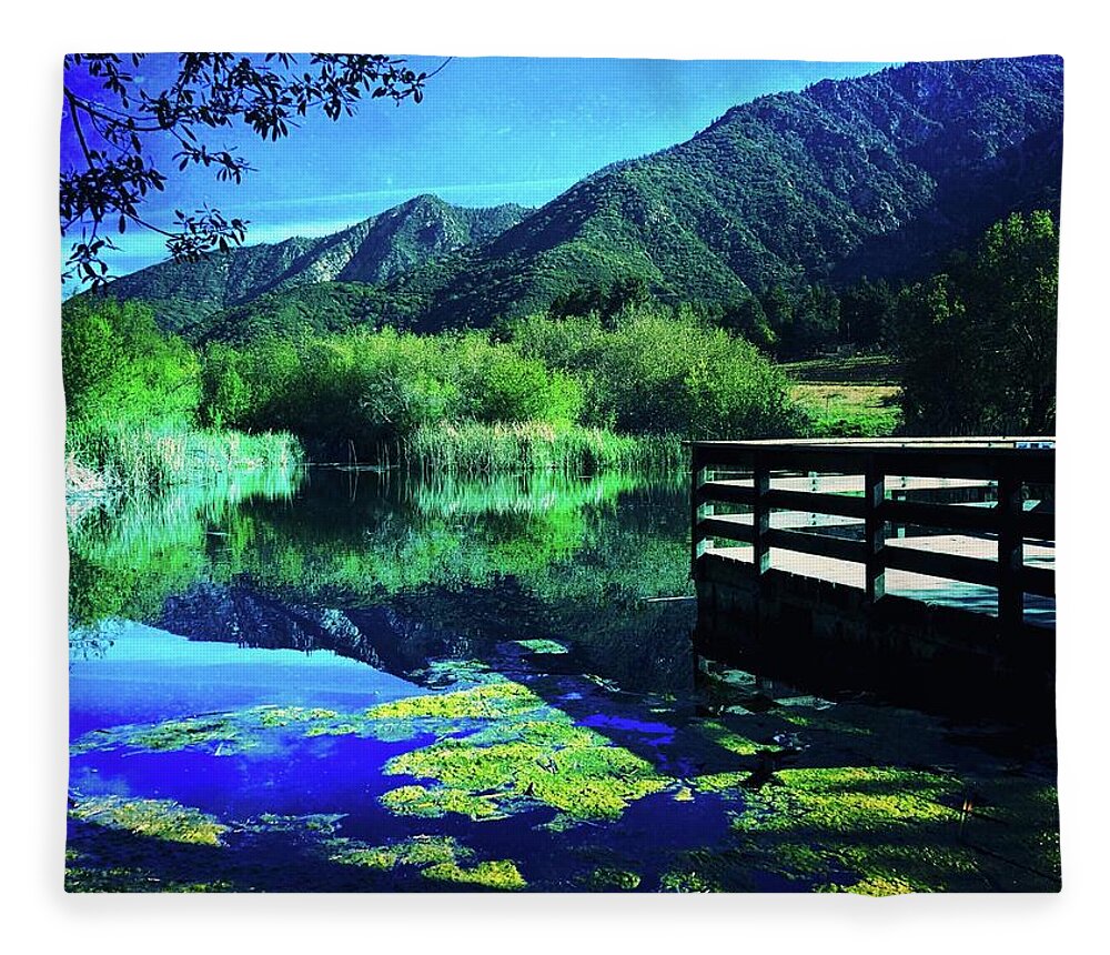 Landscape Fleece Blanket featuring the digital art Mountain Reflections by Kevyn Bashore
