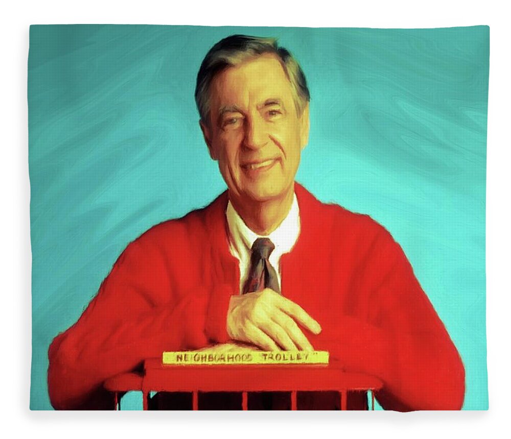 Mr Rogers Fleece Blanket featuring the mixed media Mr Rogers with Trolley by Movie Poster Prints