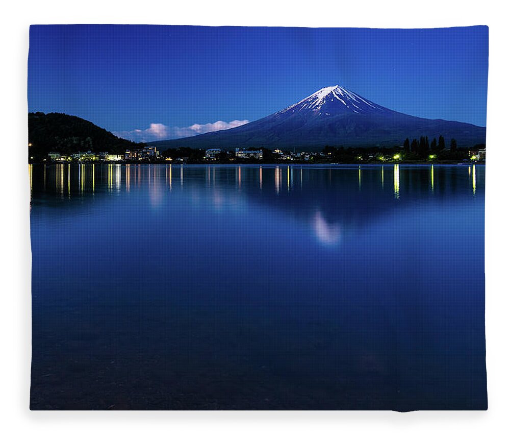 Fujikawaguchiko Fleece Blanket featuring the photograph Mt Fuji - Blue Hour by Craig Szymanski