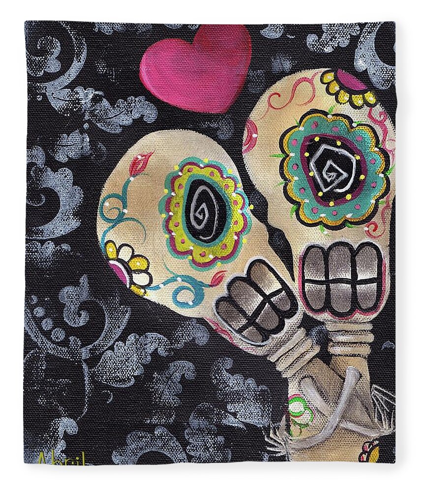 Day Of The Dead Fleece Blanket featuring the painting Muertos de Amor by Abril Andrade