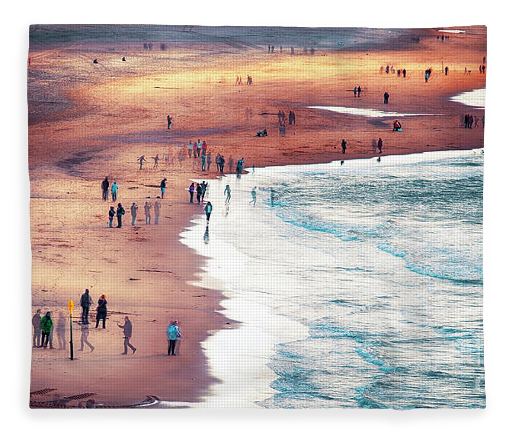 Seacoast Fleece Blanket featuring the photograph multiple exposure of people on North sea beach by Ariadna De Raadt