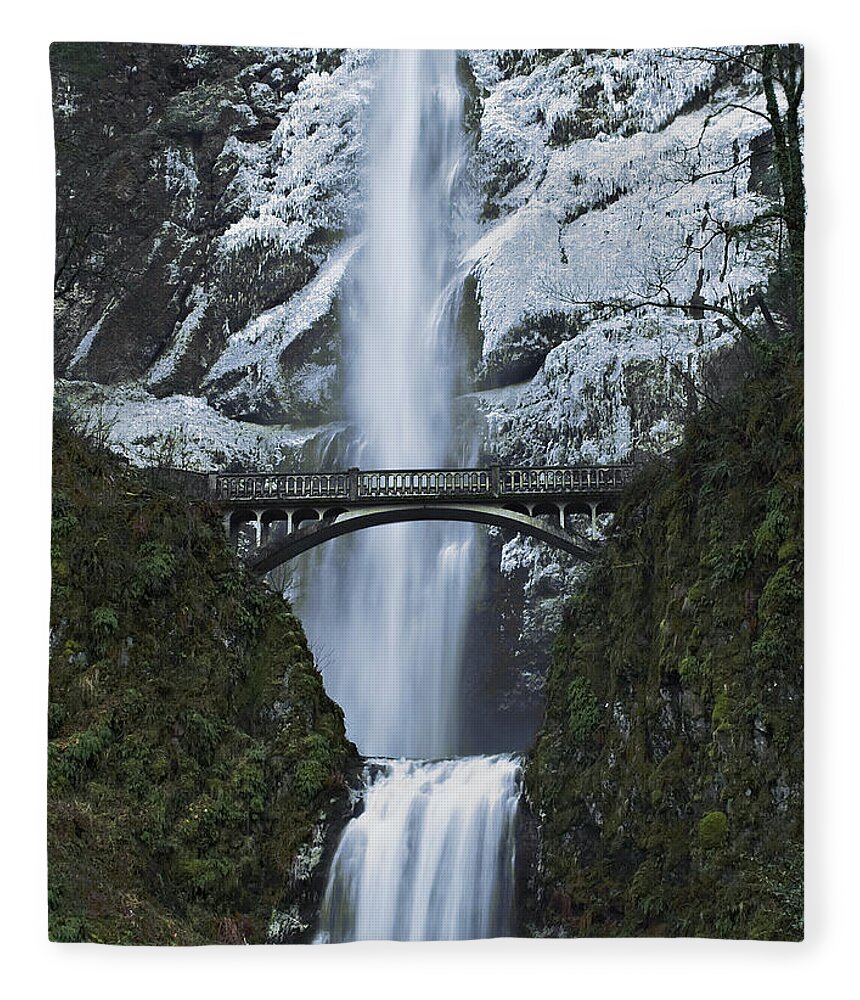 Water Fleece Blanket featuring the photograph Bridge at Multnomah Falls by John Christopher