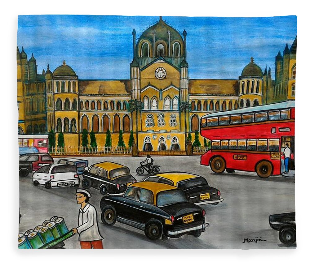 Mumbai Fleece Blanket featuring the painting Mumbai Meri Jaan by Manjiri Kanvinde