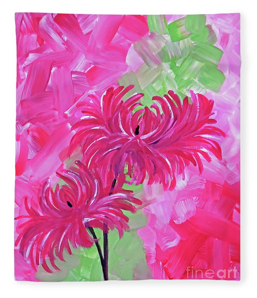 Pink Flowers Fleece Blanket featuring the painting Mums the Word by Jilian Cramb - AMothersFineArt