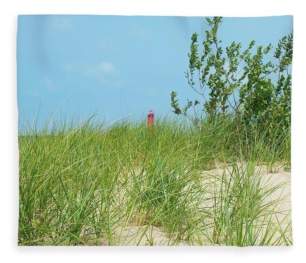 Michigan Fleece Blanket featuring the photograph Muskegon Dunes Lighthouse in Michigan by Ken Figurski