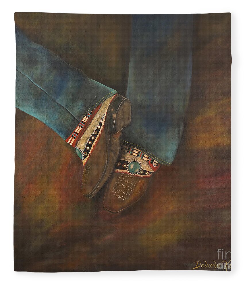 Boho Fleece Blanket featuring the painting My Boho Boots by Deborha Kerr