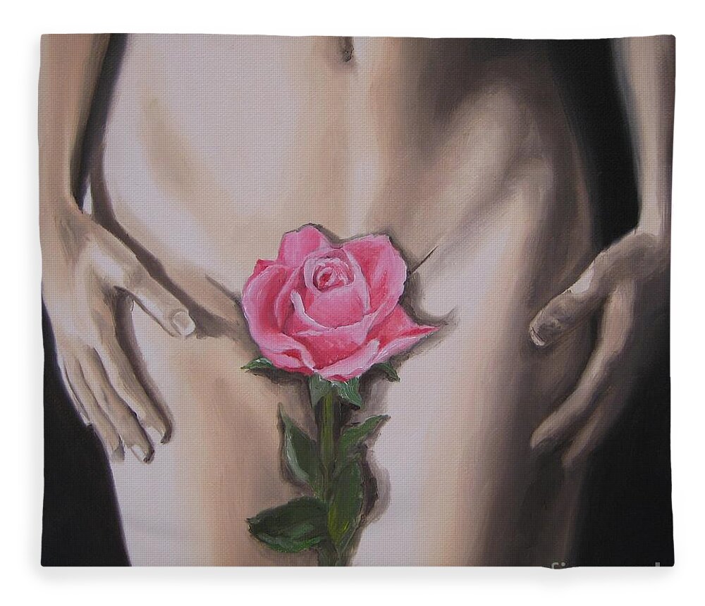 Noewi Fleece Blanket featuring the painting My Rose by Jindra Noewi
