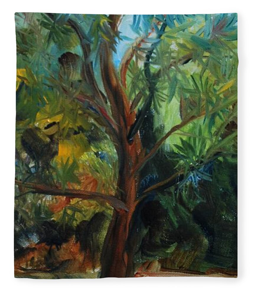 Oil Painting Fleece Blanket featuring the painting My Tree by Susan Hensel