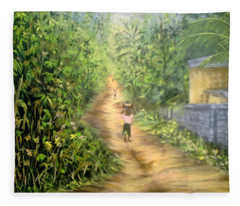 Culture Fleece Blanket featuring the painting My Village by Olaoluwa Smith