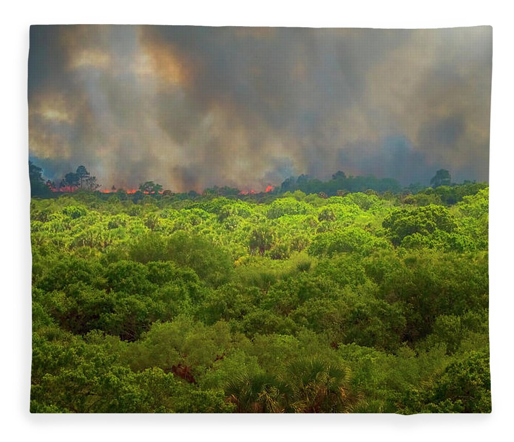 North Port Florida Fleece Blanket featuring the photograph Myakka River Burn by Tom Singleton