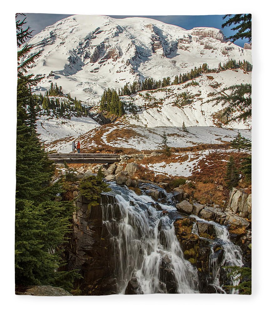 Mt. Rainier Fleece Blanket featuring the photograph Myrtle Falls, Mt Rainier by Tony Locke