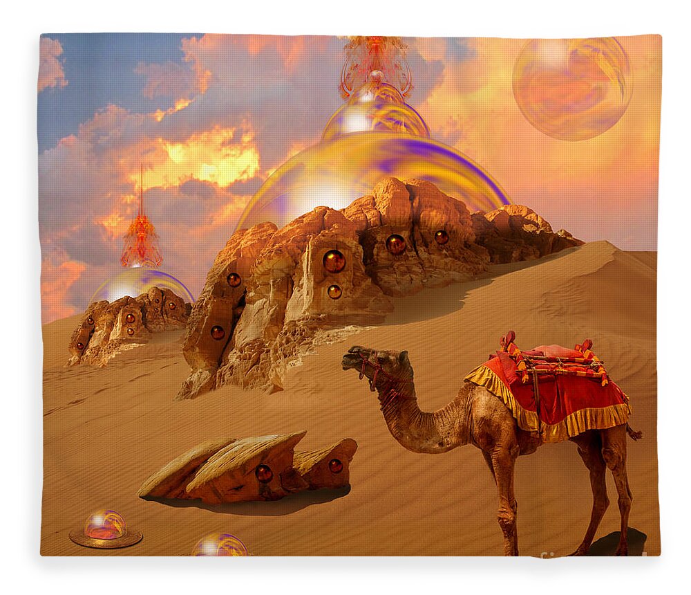 Sci-fi Fleece Blanket featuring the digital art Mystic desert by Alexa Szlavics