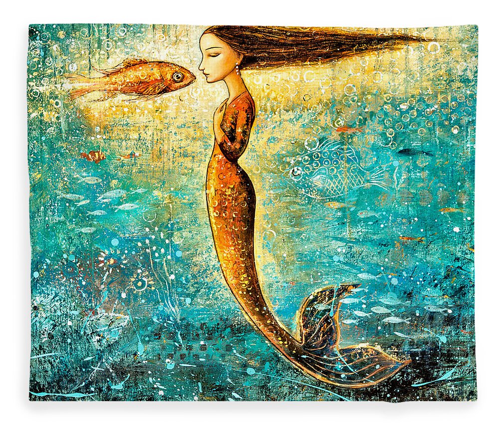 Mermaid Art Fleece Blanket featuring the painting Mystic Mermaid IV by Shijun Munns