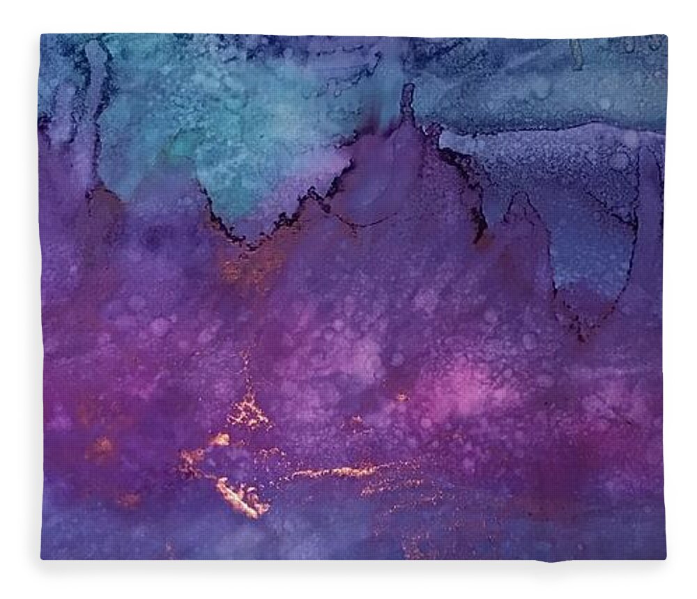 Purple Fleece Blanket featuring the painting Mystic Mountain by Diane Maley