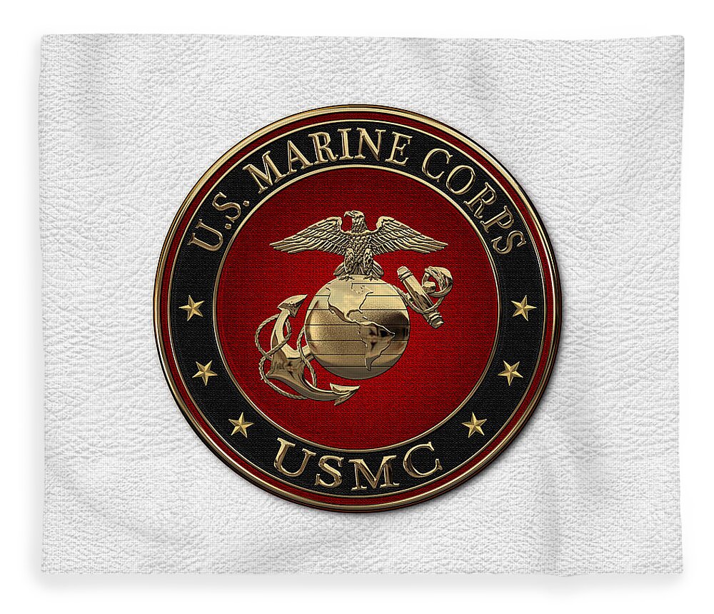 'usmc' Collection By Serge Averbukh Fleece Blanket featuring the digital art N C O and Enlisted E G A Special Edition over White Leather by Serge Averbukh