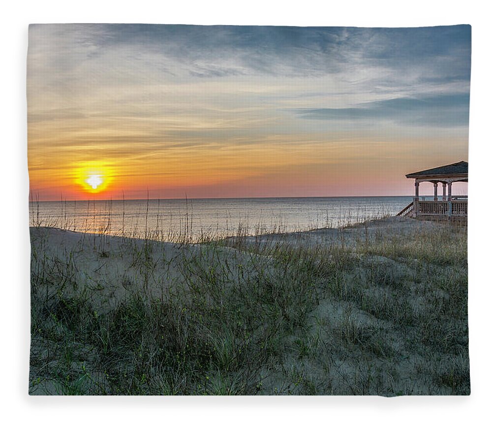 Nags Head Fleece Blanket featuring the photograph Nags Head Sunrise with Gazebo by WAZgriffin Digital