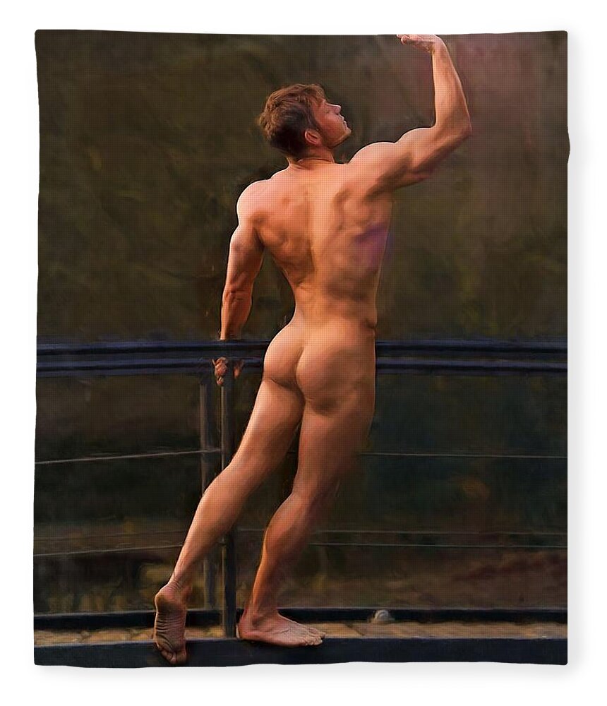 Troy Caperton Fleece Blanket featuring the painting Naked on a Rail by Troy Caperton