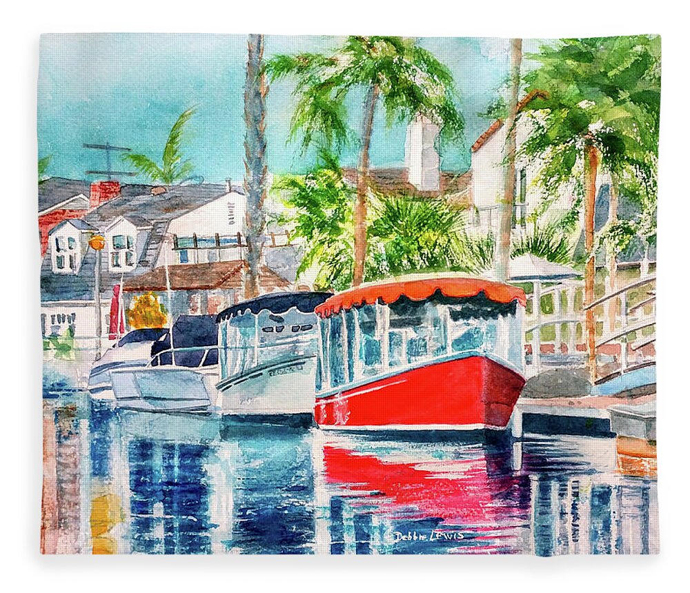 Naples Canal Fleece Blanket featuring the painting Naples Red by Debbie Lewis